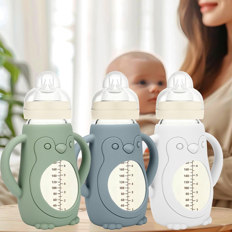 BUSOHA 3 Pack Silicone Sleeves for MAM Bottles - Baby Bottle Sleeves Compatible with MAM Glass Bottles Anti Breakage Baby Bottle Holder with Handle,9 OZ - Image 4